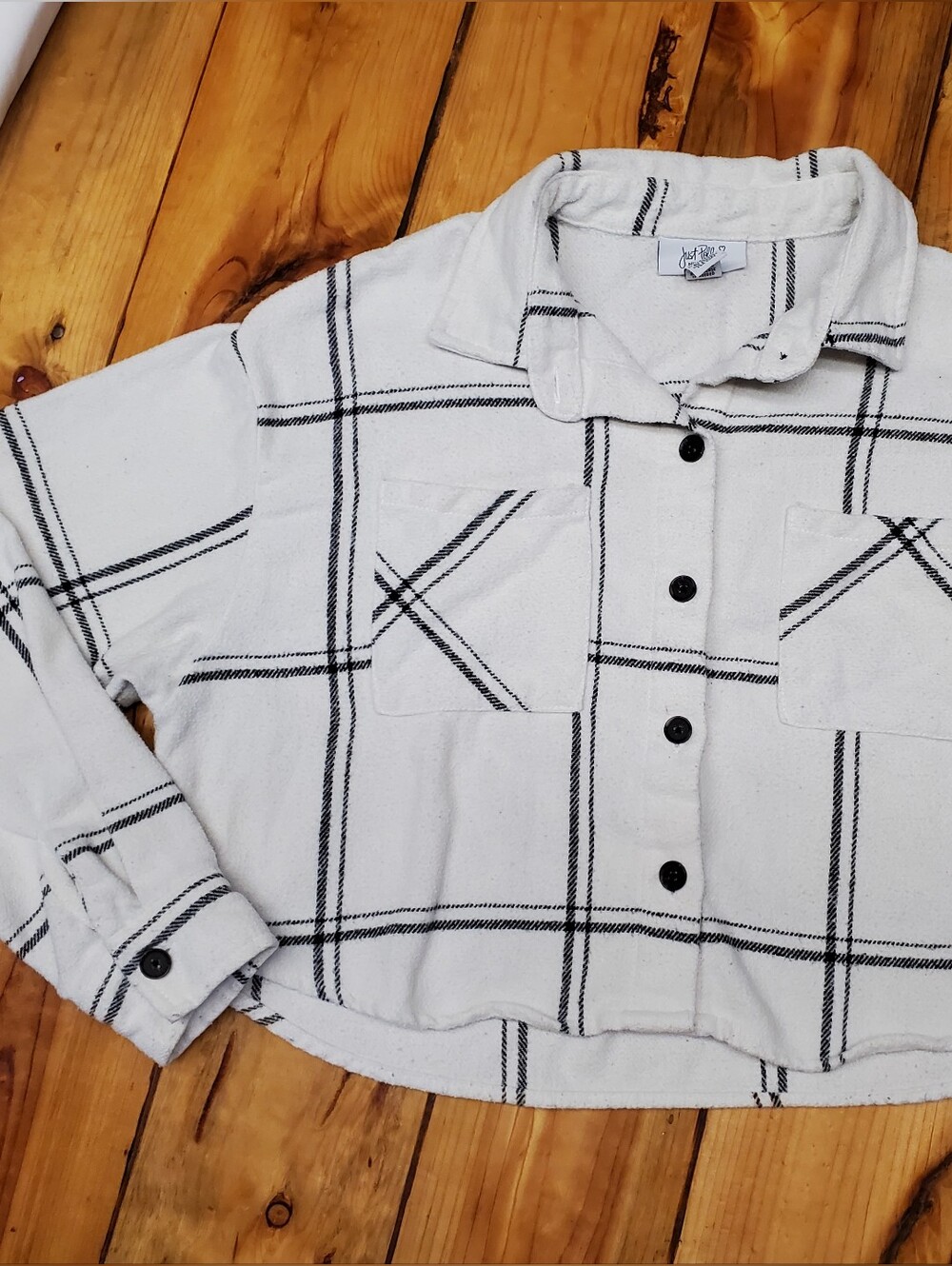 Just Polly New York White Black Plaid Shacket Shirt Jacket | Medium| Fleece